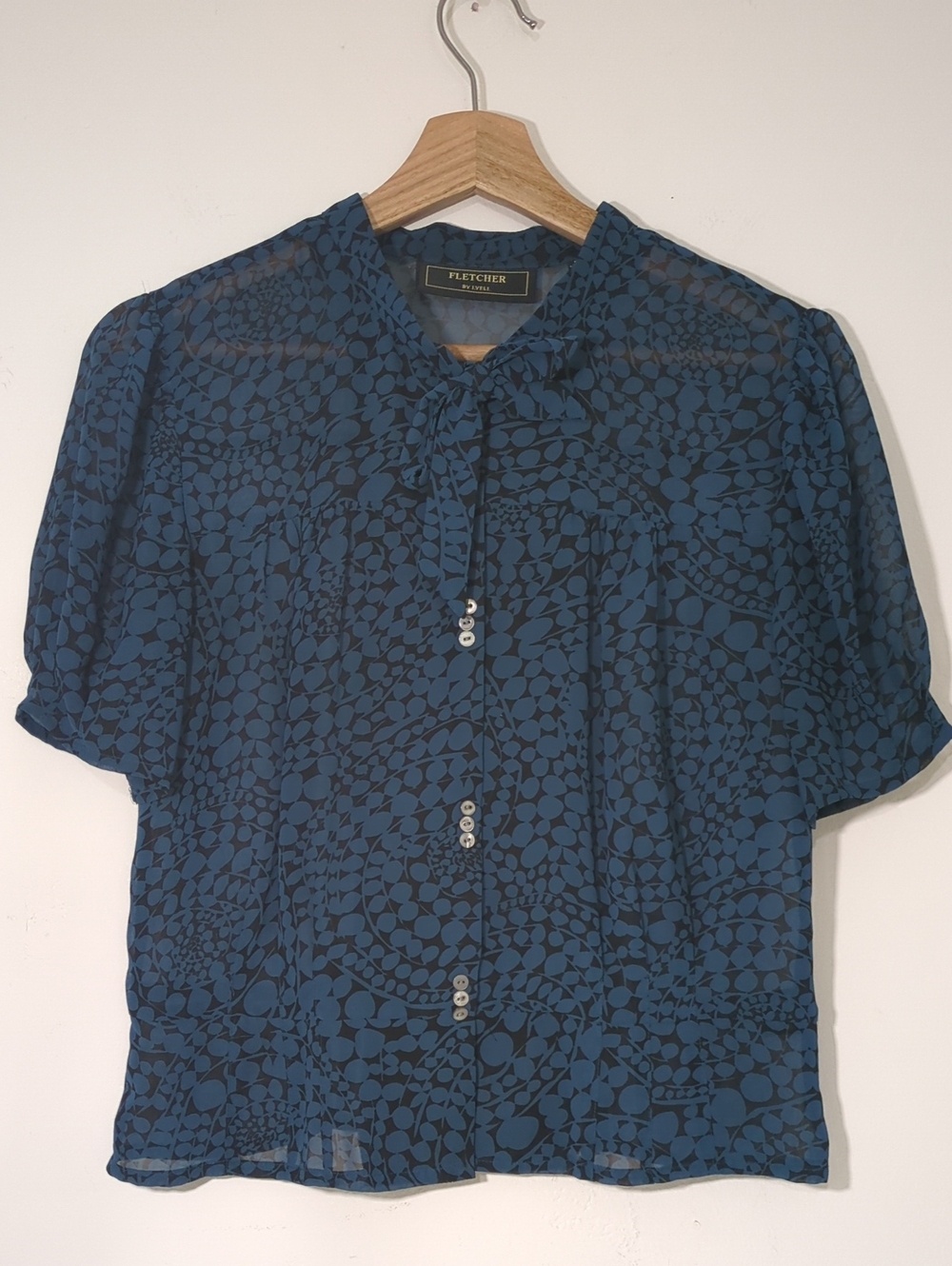 Fletcher by Lyell Navy Blue Printed Tie-Neck Blouse